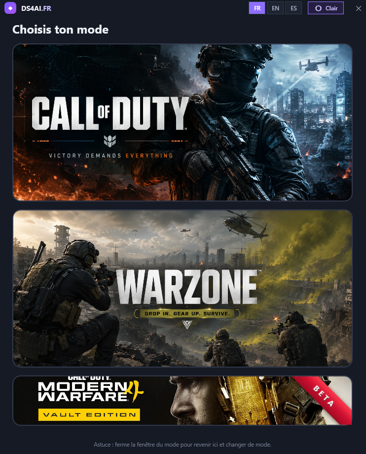 Aperçu du nouveau mode MW4 dans le sélecteur de modes DS4 AI